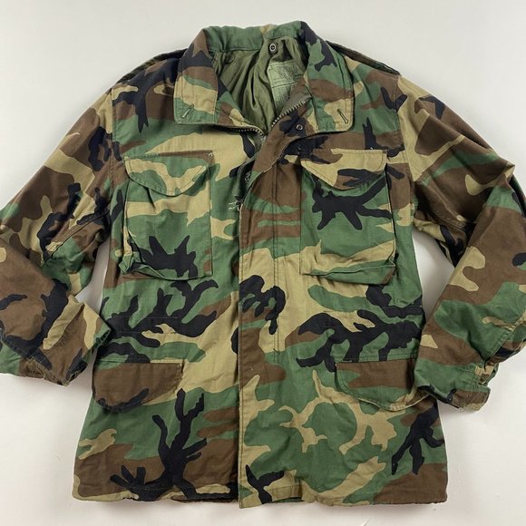 US Army Coat Cold Weather Camouflage Jacket Mens Medium M65 Military Hood - Picture 1 of 14